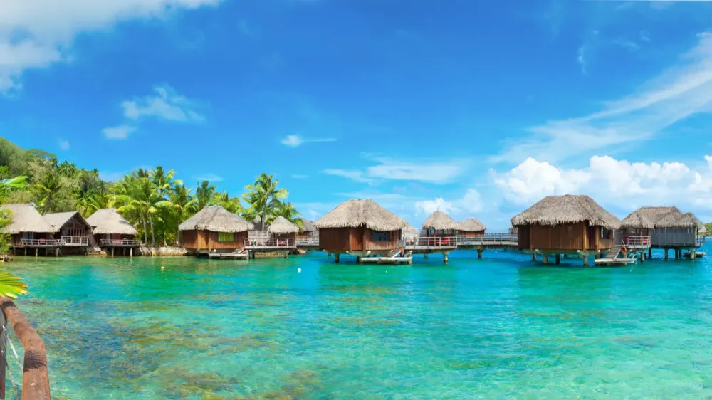 Panoramic Photo of Bora Bora resort, Tahiti, French Polynesia